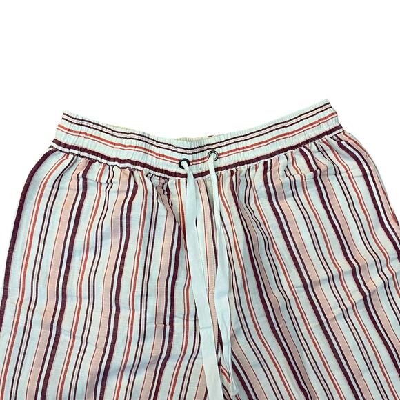 NEW Denim 24/7 Linen Blend Crop Pants Striped Wide Leg Boho Vacation Drawstring - Picture 2 of 7